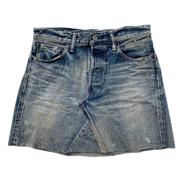 New Fabric Brand & Co Dirty Wash Selvedge Distressed Jean Denim Mini Skirt 29/34 - Picture 6 of 16